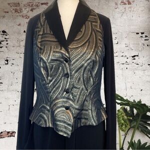 $ 10 $ add on REGGIO,*vintage* black satin lapel, gold art deco,vest,4 button